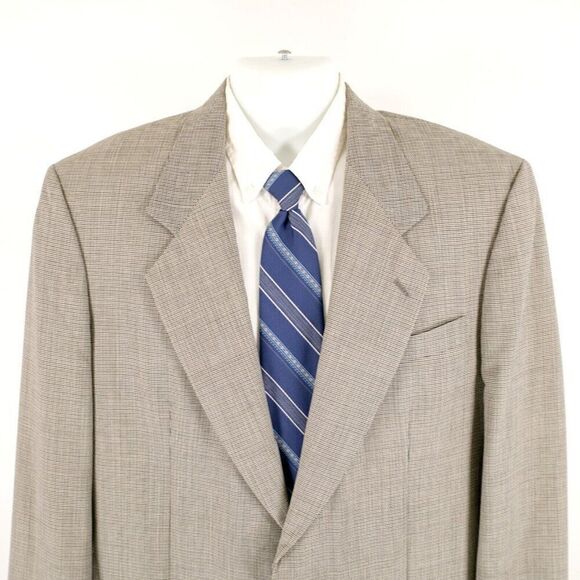 Oscar De La Renta Travelers Worsted Wool 42R Cream Gray Star Check Sport Coat‎ 2